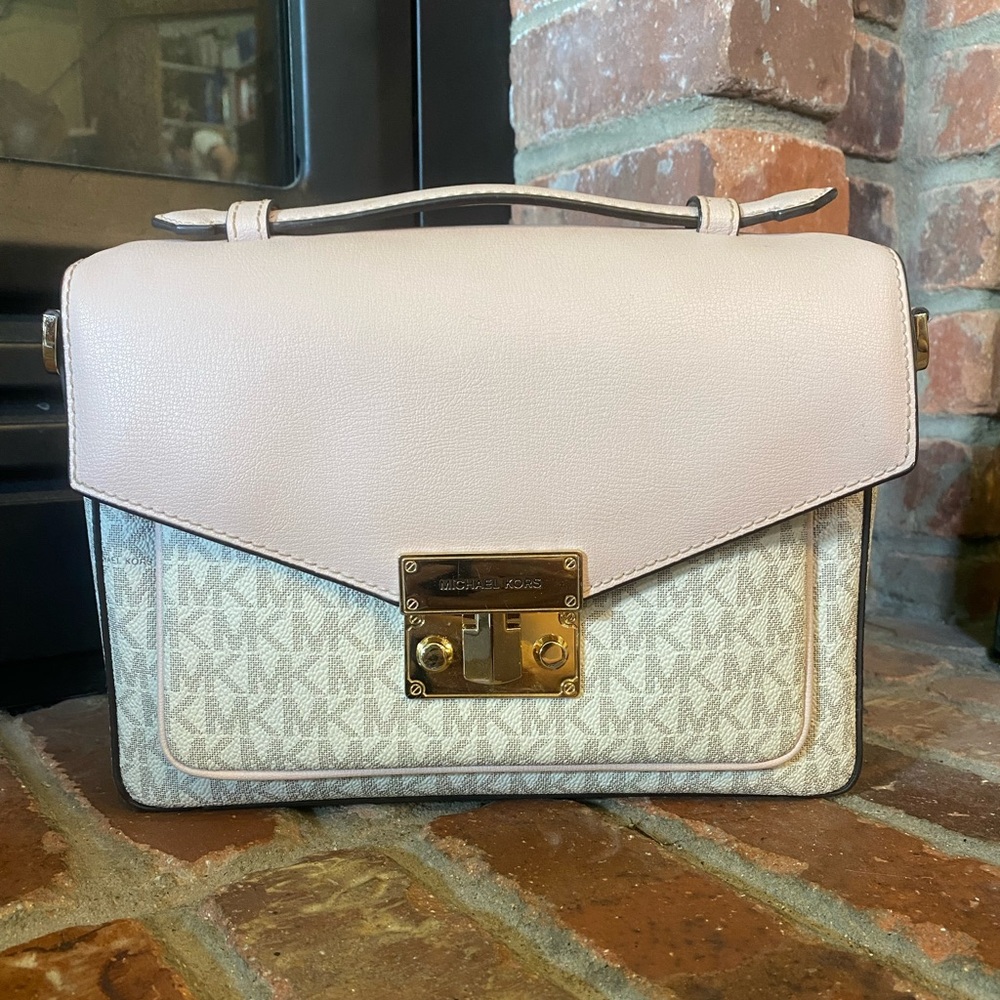 Michael Kors Medium Logo Coated Canvas Powder Blush MLT Purse